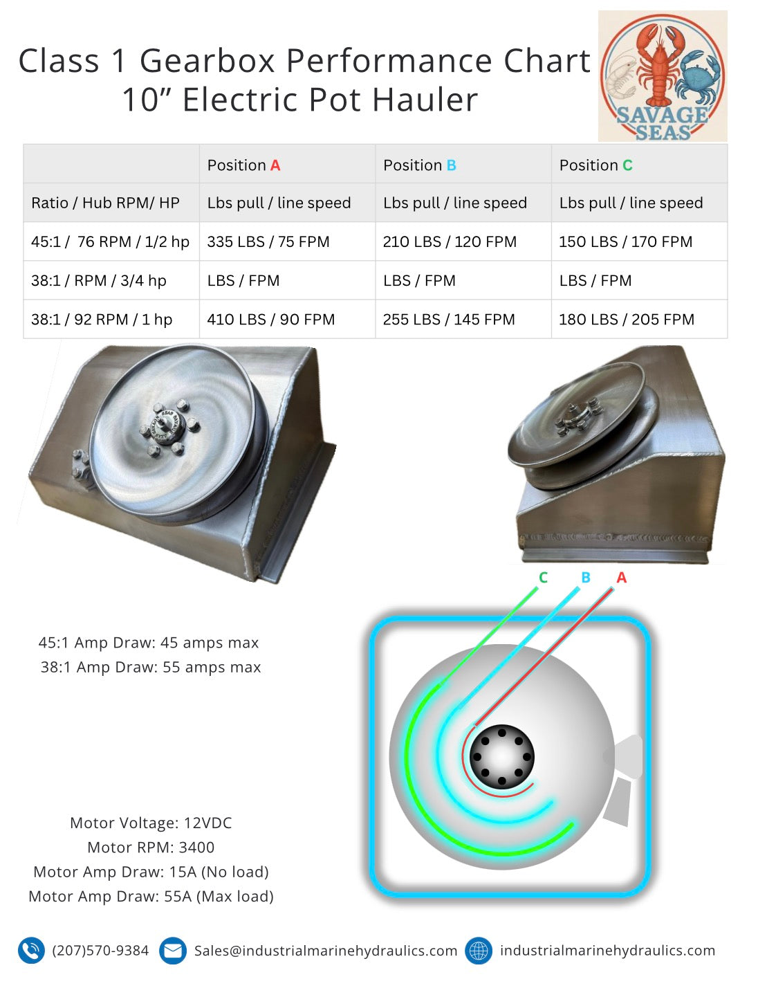 10" Class1 Electric Sidewinder Pot Hauler w/ Stainless Steel Discs, Aluminum Enclosure